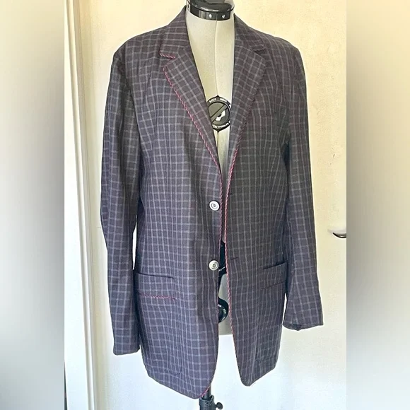 GUCCI Checkered wool Blazer with red stitch trim, blue/red, IT48R, (38R US), GUC - Picture 2 of 15